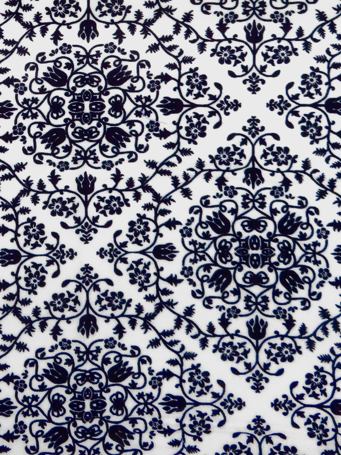 Dark Midnight Blue/White 100% Rayon Floral Damask Print Challis 44W
