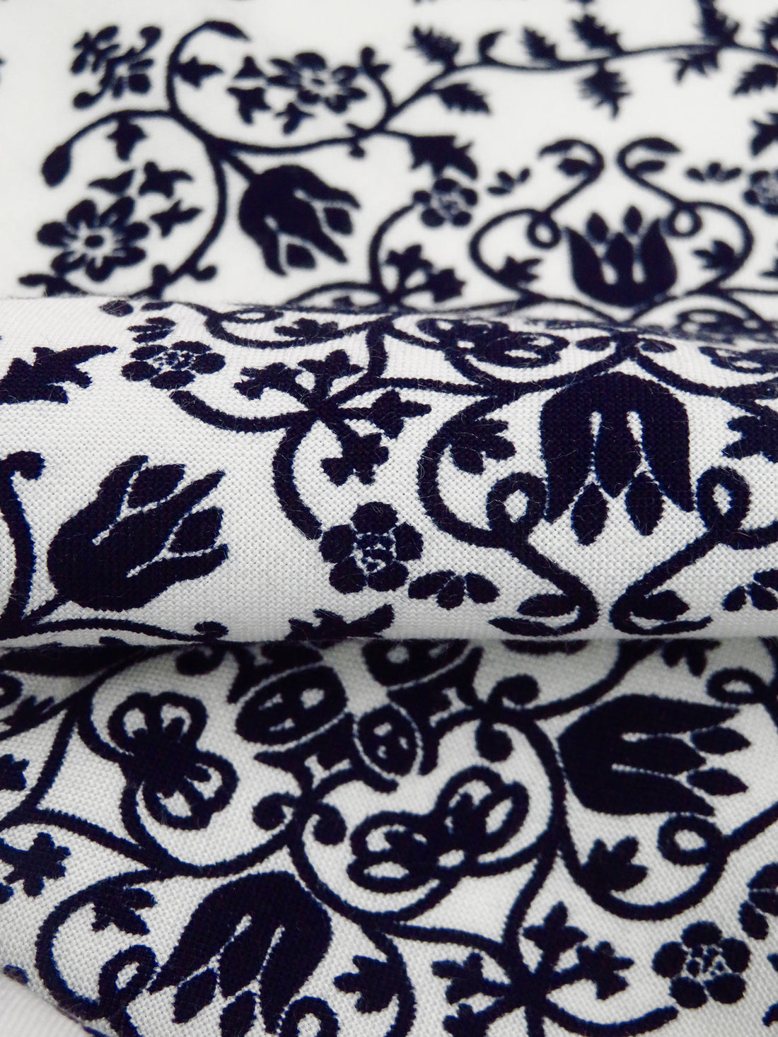Dark Midnight Blue/White 100% Rayon Floral Damask Print Challis 44W