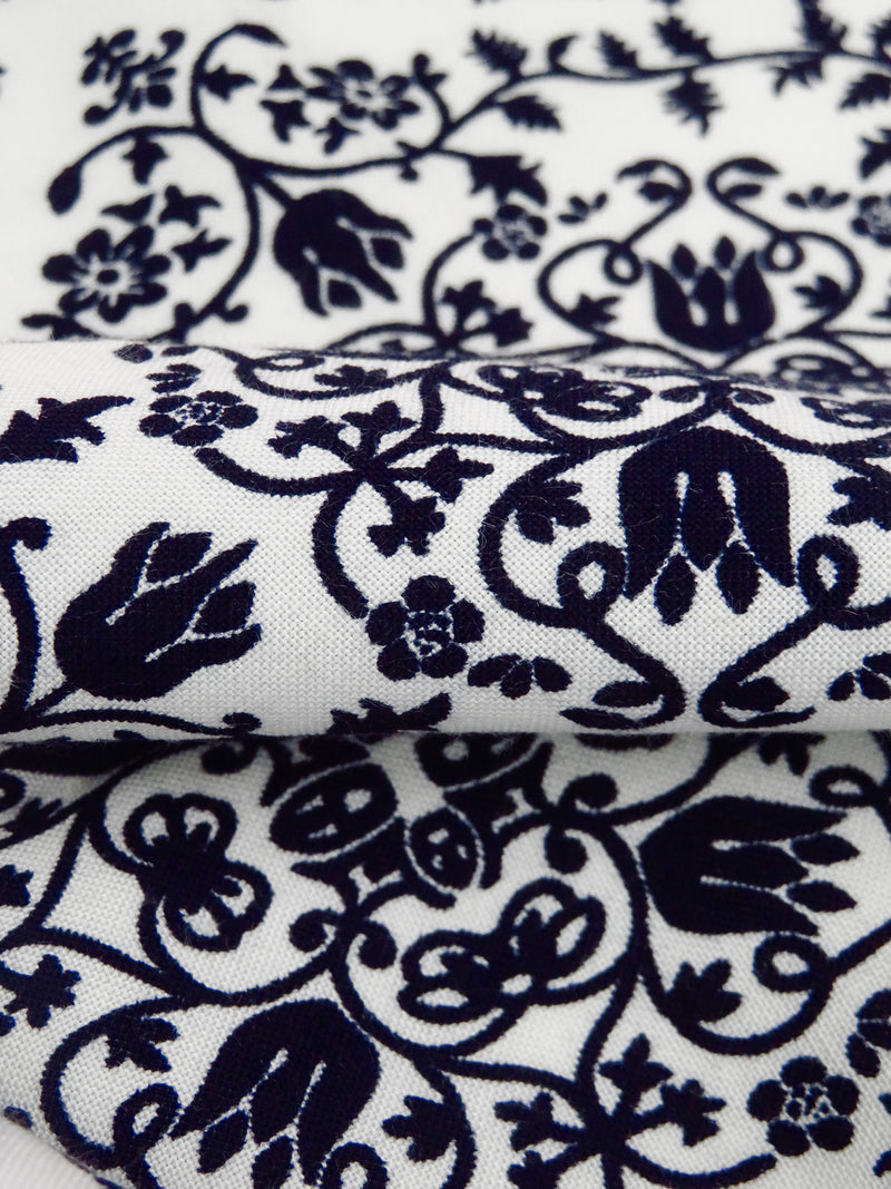 Dark Midnight Blue/White 100% Rayon Floral Damask Print Challis 44W