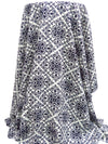 Dark Midnight Blue/White 100% Rayon Floral Damask Print Challis 44W