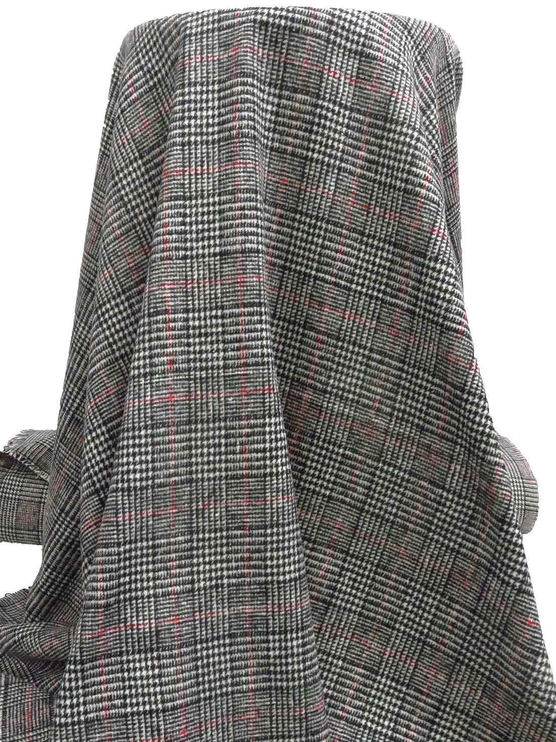 Black/Off-White/Dark Red Polyester/Rayon Glen Plaid Flannel Suiting 58W