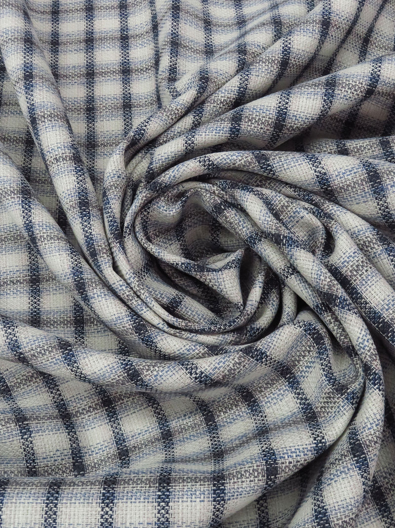 Dusty Storm Gray/Dark Colonial Blue/Iron Gray/Dusty Carolina Blue Cotton/Linen Plaid Weave Shirting - NY Designer - 41W