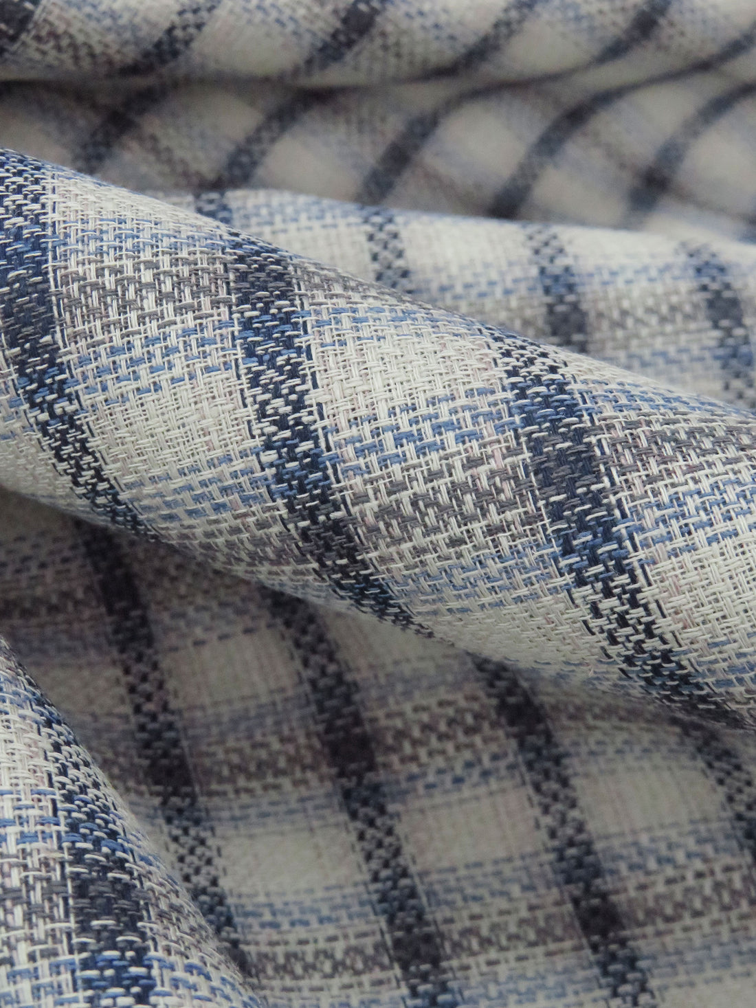 Dusty Storm Gray/Dark Colonial Blue/Iron Gray/Dusty Carolina Blue Cotton/Linen Plaid Weave Shirting - NY Designer - 41W