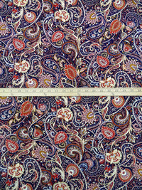 Dark Navy Blue/Almond/Burnt Red/Multi 100% Rayon Paisley Print Challis 44W
