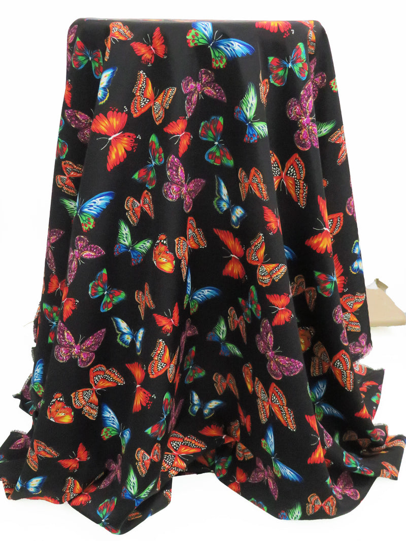 Black/Fire Orange/Kelly Green/Multi 100% Polyester Butterfly Print Blouse Weight Woven 42W