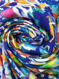 Dark Slate Blue/White/Lemon/Multi 100% Polyester Painterly Floral Print Bubble Crinkle Charmeuse 58W