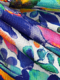 Dark Slate Blue/White/Lemon/Multi 100% Polyester Painterly Floral Print Bubble Crinkle Charmeuse 58W