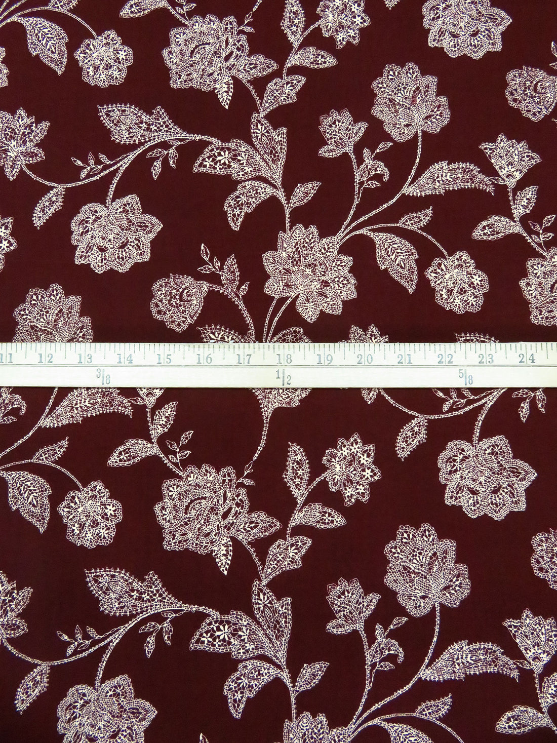Dark Bulgarian Rose/Antique White 100% Rayon Mosaic Floral Print Challis 44W