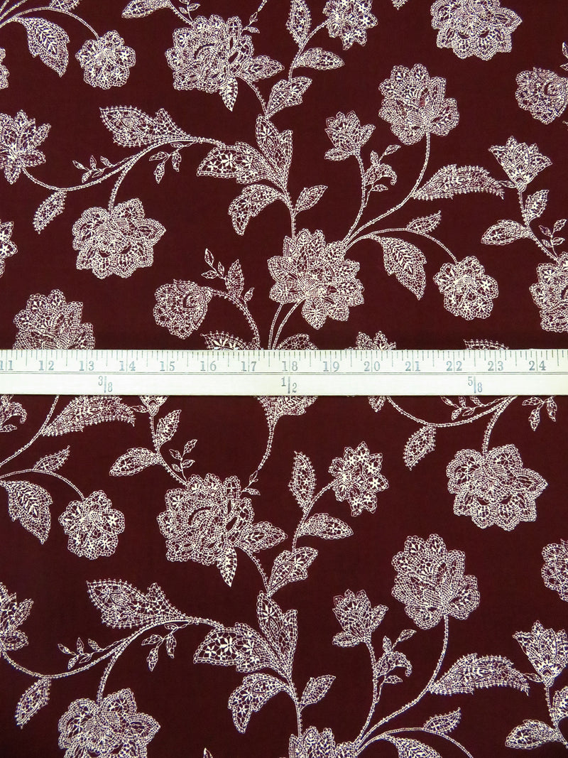 Dark Bulgarian Rose/Antique White 100% Rayon Mosaic Floral Print Challis 44W