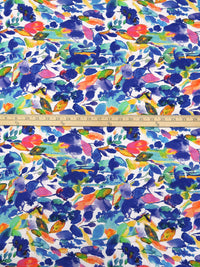 Dark Slate Blue/White/Lemon/Multi 100% Polyester Painterly Floral Print Bubble Crinkle Charmeuse 58W