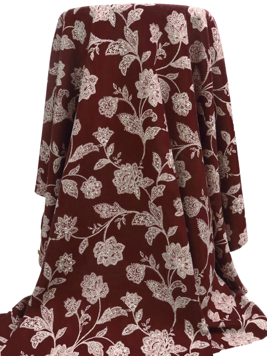 Dark Bulgarian Rose/Antique White 100% Rayon Mosaic Floral Print Challis 44W