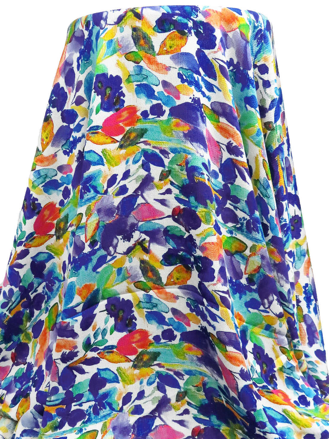 Dark Slate Blue/White/Lemon/Multi 100% Polyester Painterly Floral Print Bubble Crinkle Charmeuse 58W