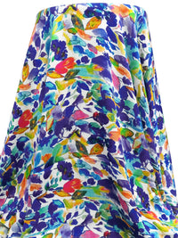 Dark Slate Blue/White/Lemon/Multi 100% Polyester Painterly Floral Print Bubble Crinkle Charmeuse 58W