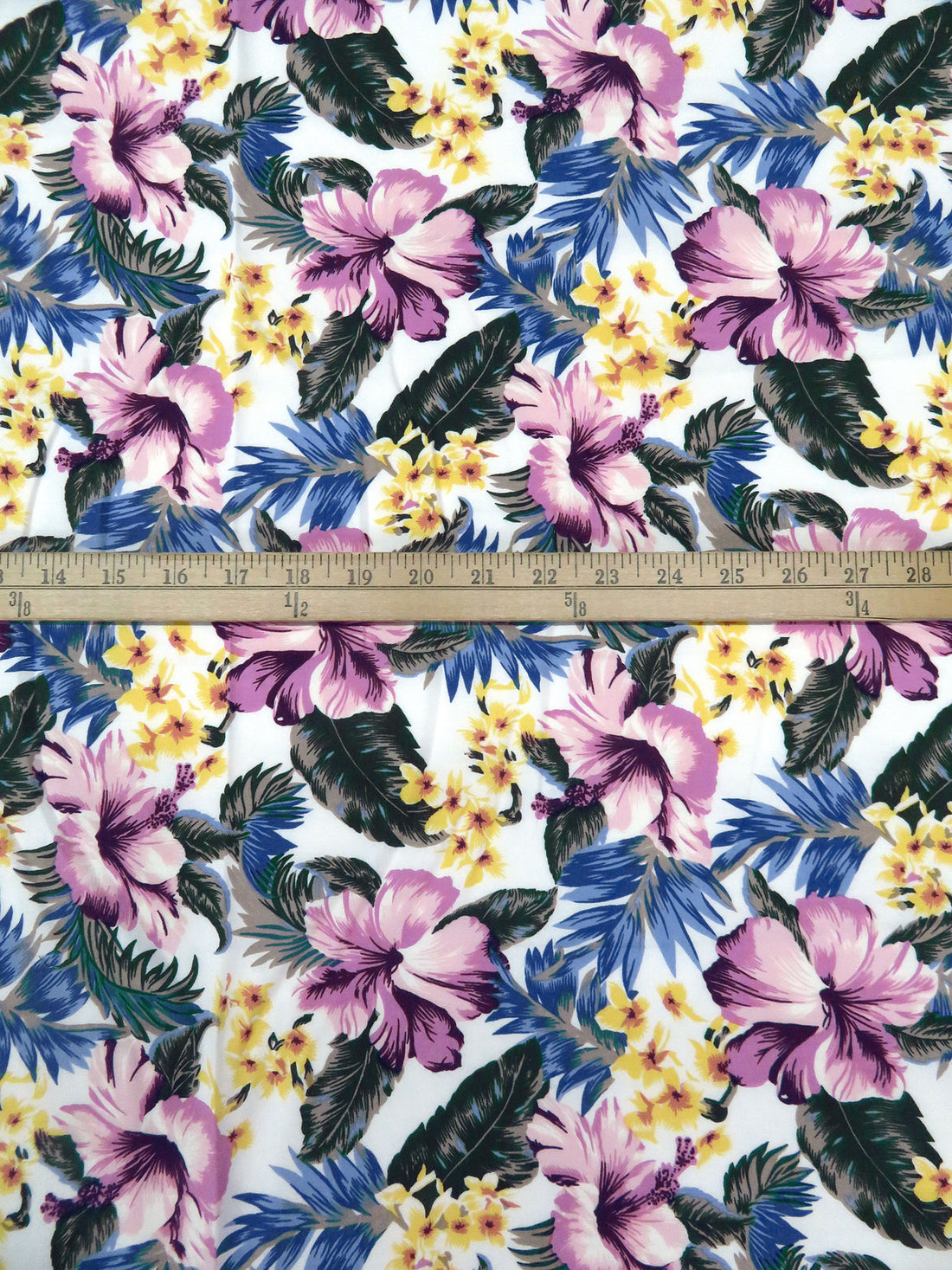 White/Chinese Blue/Light Medium Orchid/Multi 100% Rayon Tropical Floral Print Challis 44W