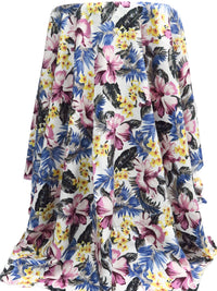 White/Chinese Blue/Light Medium Orchid/Multi 100% Rayon Tropical Floral Print Challis 44W