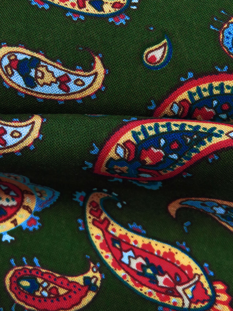 Deep Forest Green/Cornflower/Corn/Multi 100% Rayon Paisley Print Challis 44W