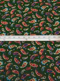 Deep Forest Green/Cornflower/Corn/Multi 100% Rayon Paisley Print Challis 44W