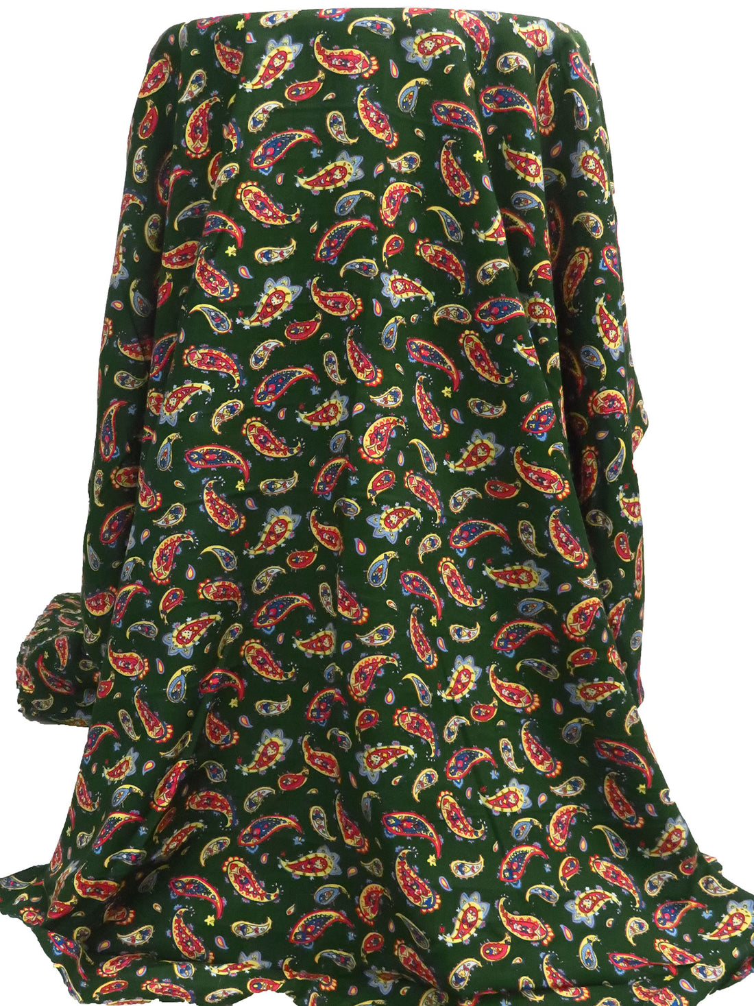 Deep Forest Green/Cornflower/Corn/Multi 100% Rayon Paisley Print Challis 44W