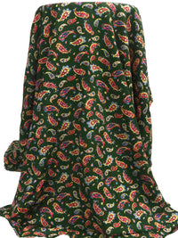 Deep Forest Green/Cornflower/Corn/Multi 100% Rayon Paisley Print Challis 44W
