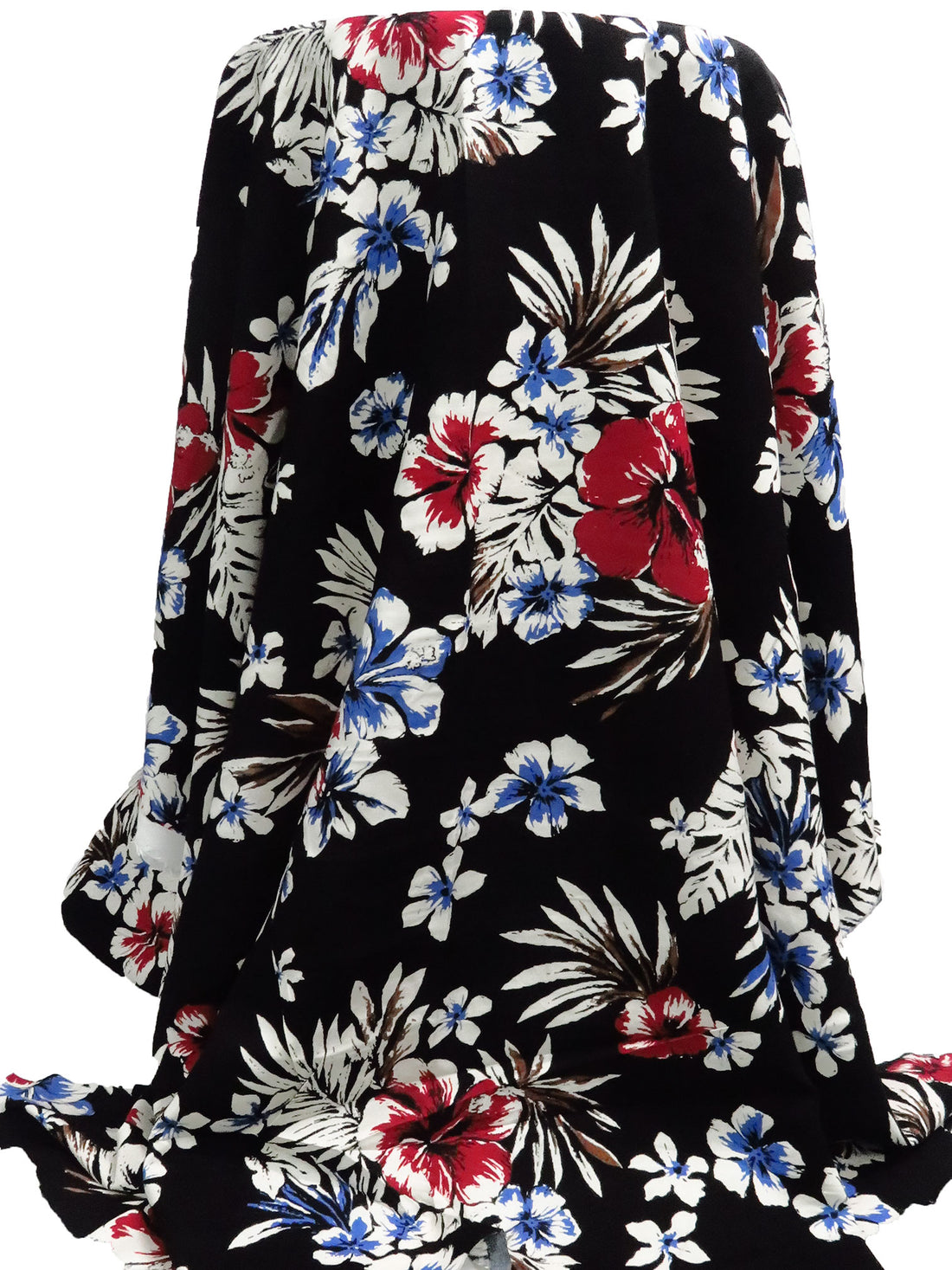 Black/Off-White/Dark Crimson/Dark Cornflower 100% Rayon Tropical Floral Print Challis 44W