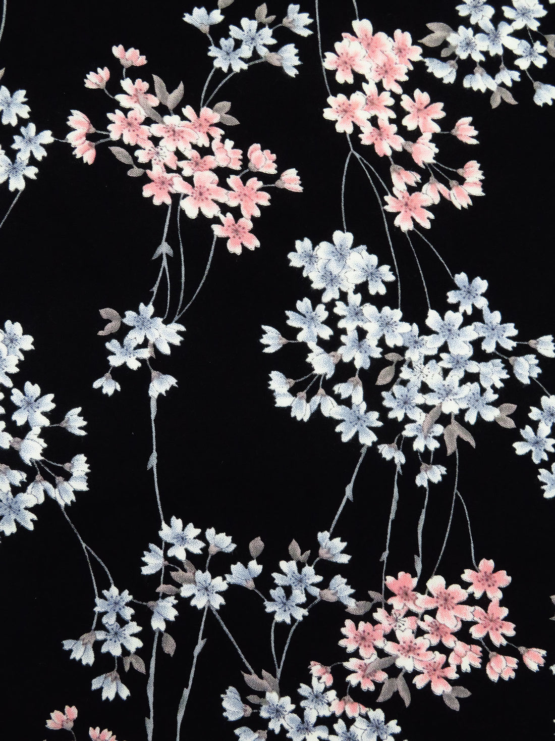 Black/Melon/Light Steel Blue/Multi 100% Rayon Floral Stems Print Challis 44W