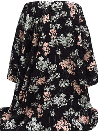 Black/Melon/Light Steel Blue/Multi 100% Rayon Floral Stems Print Challis 44W