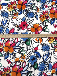 White/Steel Blue/Orche/Multi 100% Rayon Large Painterly Floral Print Challis 44W