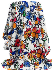 White/Steel Blue/Orche/Multi 100% Rayon Large Painterly Floral Print Challis 44W