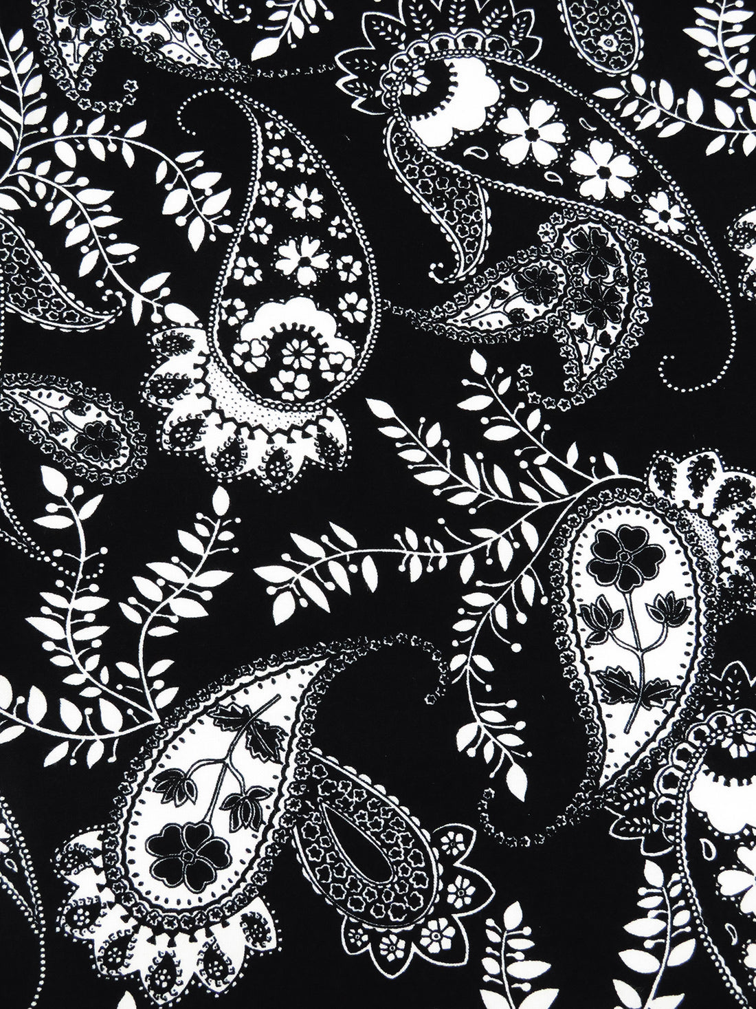 Black/Off-White 100% Rayon Paisley & Vine Print Challis 44W