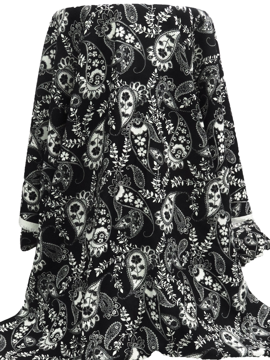 Black/Off-White 100% Rayon Paisley & Vine Print Challis 44W