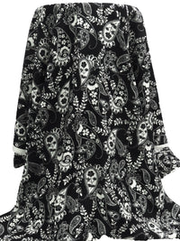 Black/Off-White 100% Rayon Paisley & Vine Print Challis 44W