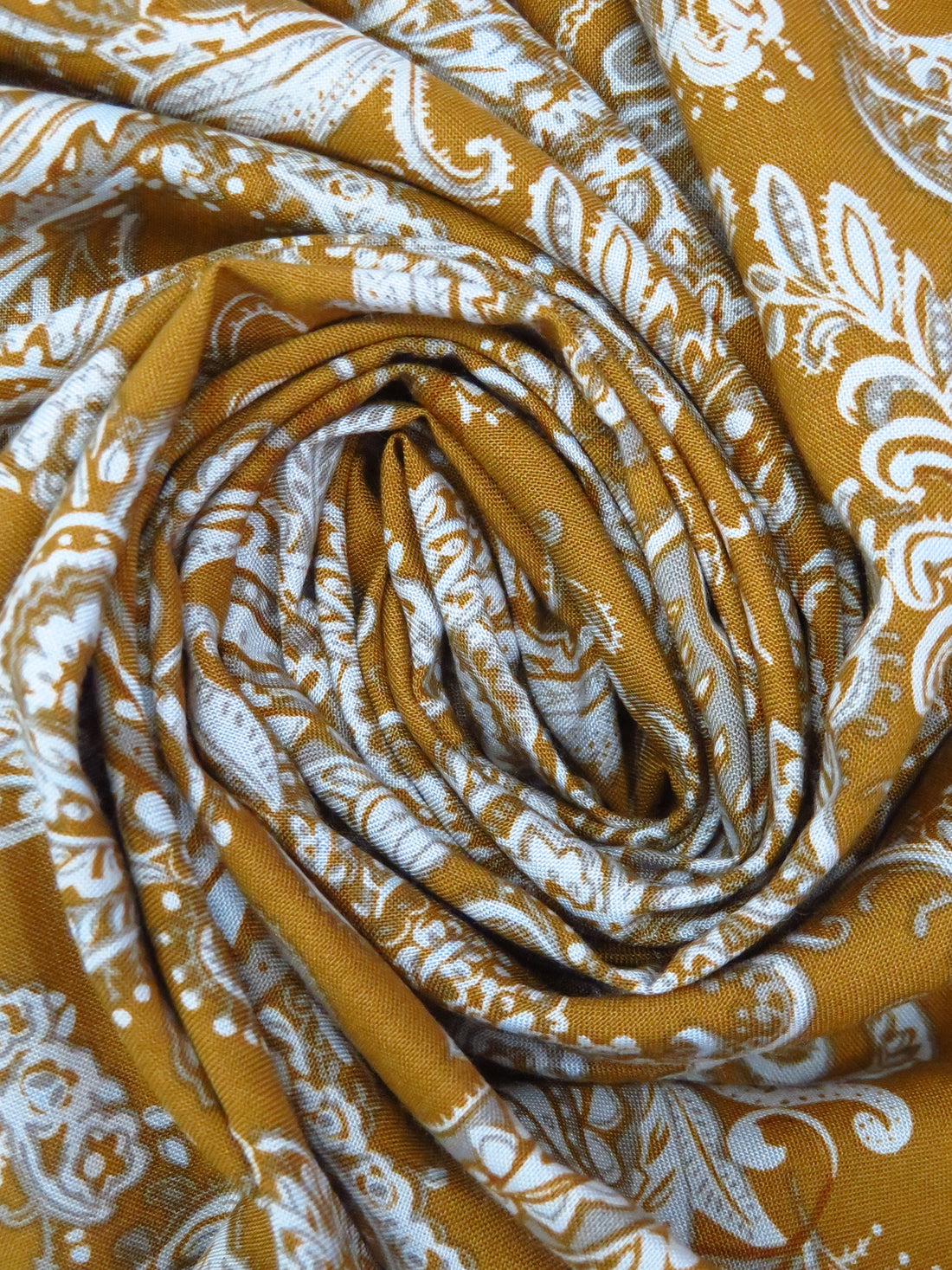 Dark Goldenrod/Bone/Iron 100% Rayon Paisley Print Challis 44W