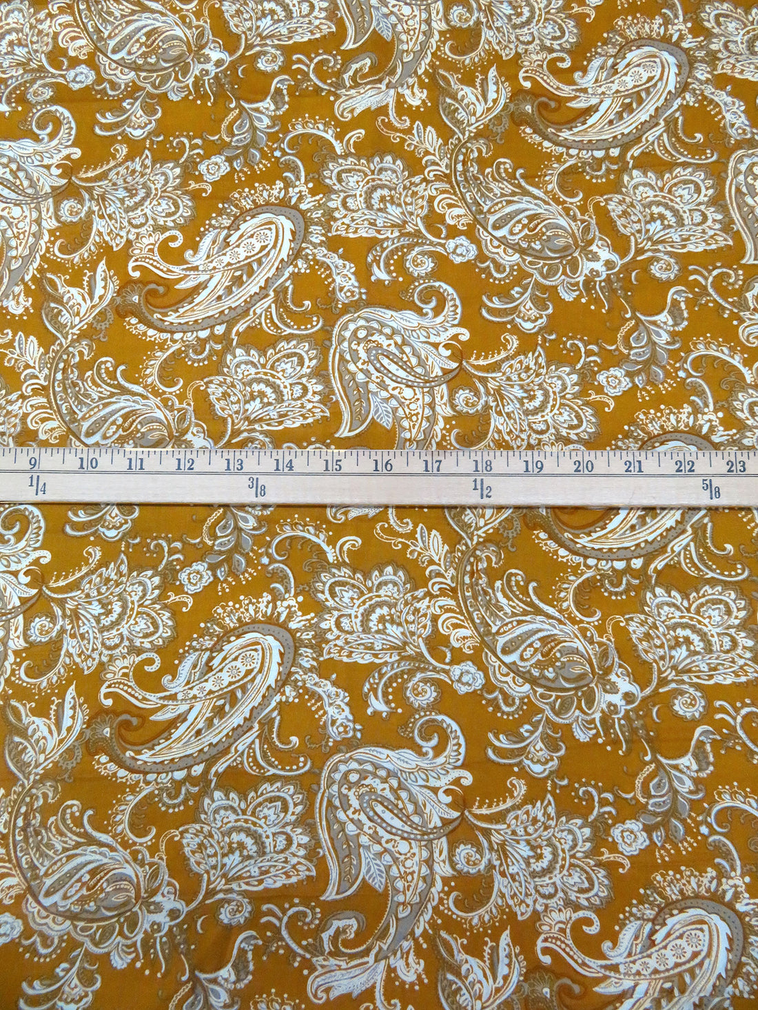 Dark Goldenrod/Bone/Iron 100% Rayon Paisley Print Challis 44W