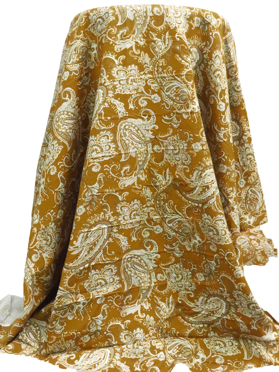 Dark Goldenrod/Bone/Iron 100% Rayon Paisley Print Challis 44W