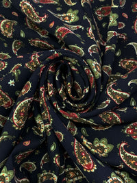Midnight Navy/Bistre Brown/Cream 100% Rayon Paisley Print Challis 43W