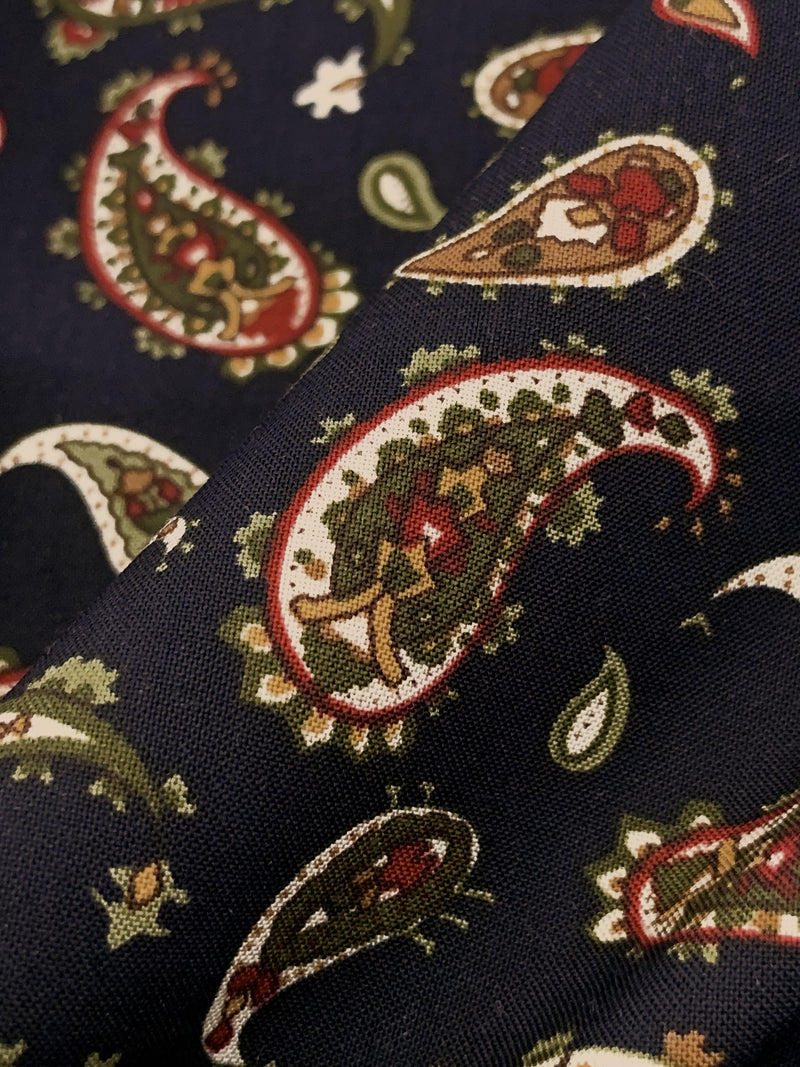 Midnight Navy/Bistre Brown/Cream 100% Rayon Paisley Print Challis 43W