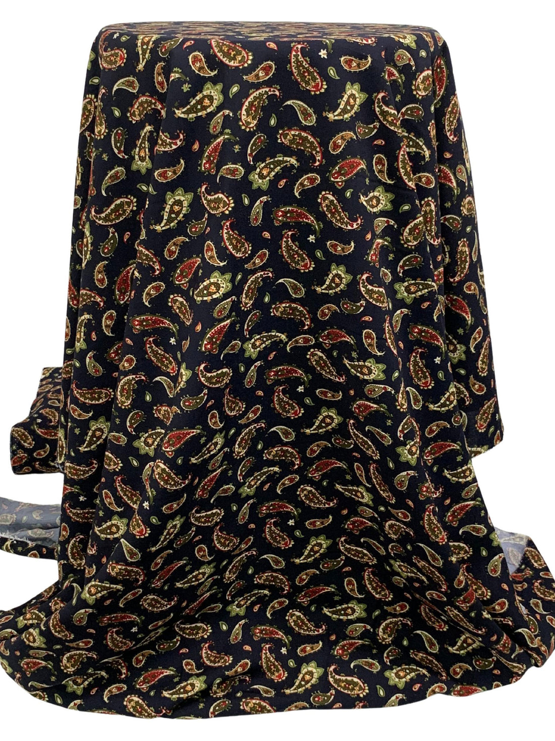 Midnight Navy/Bistre Brown/Cream 100% Rayon Paisley Print Challis 43W
