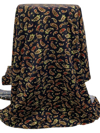 Midnight Navy/Bistre Brown/Cream 100% Rayon Paisley Print Challis 43W
