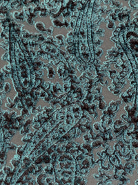 Turquoise Blue/Graphite Gray Polyester/Lycra Ornate Paisley Burnout Velvet Knit 46W