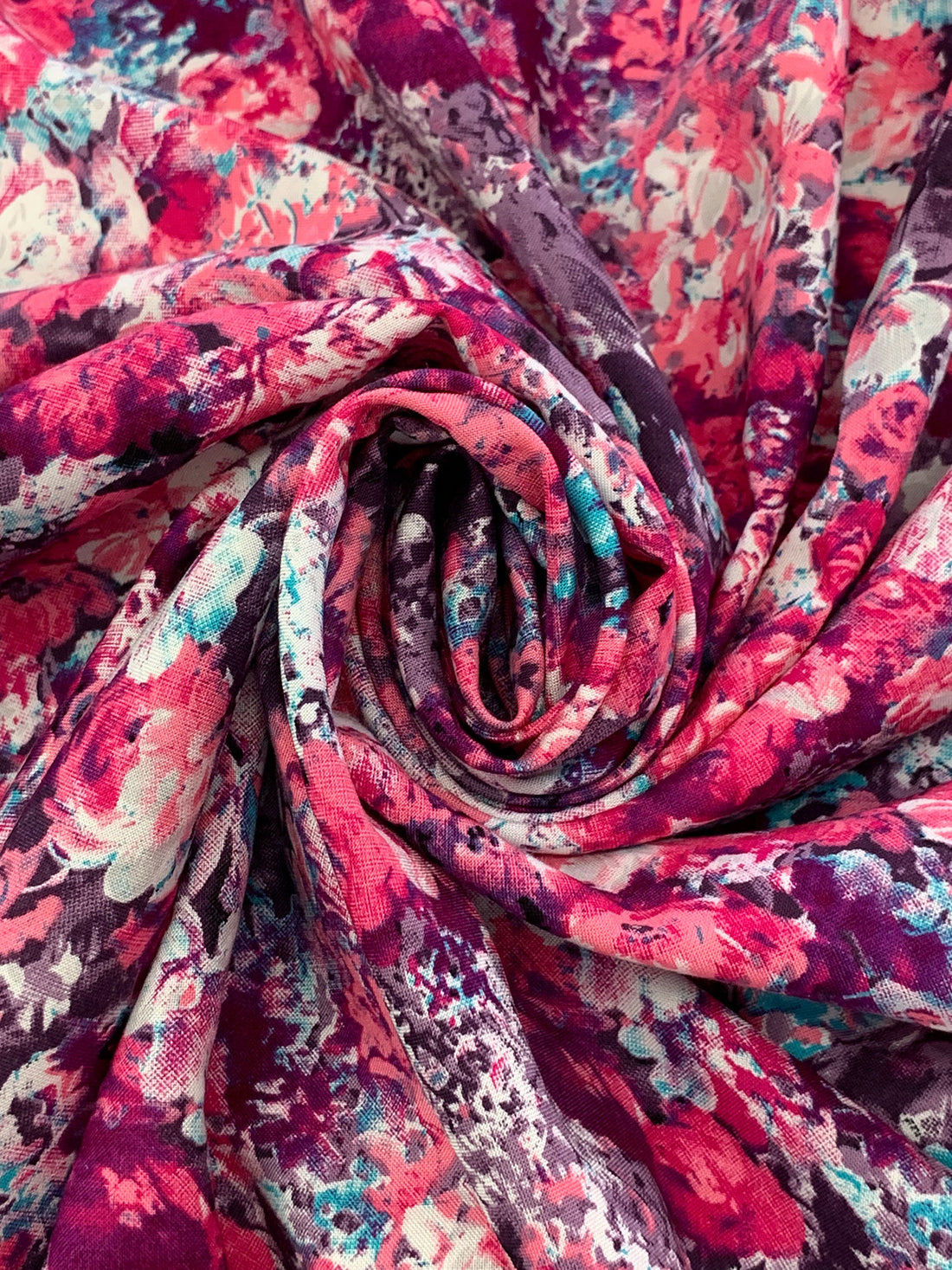 Candy Pink/Caribbean Blue/Fandango Purple/Multi 100% Rayon Abstract Floral Print Challis 43W