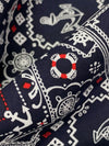 Dark Navy/White/Red 100% Rayon Stylized Nautical Print Challis 43W