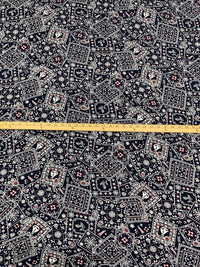 Dark Navy/White/Red 100% Rayon Stylized Nautical Print Challis 43W