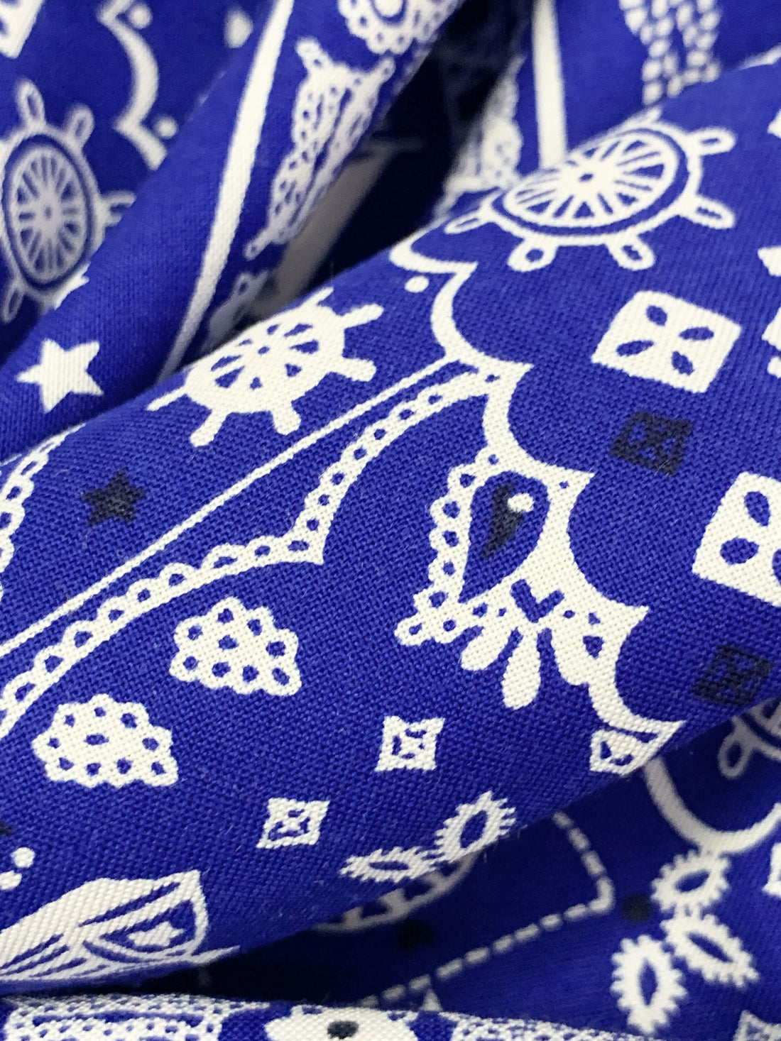 Royal Azure Blue/White/Black 100% Rayon Stylized Nautical Print Challis 43W