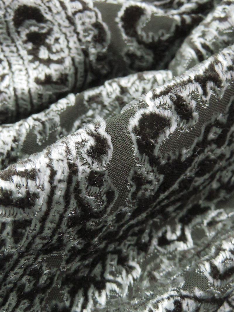 Dark Woodland Gray/Muted Espresso Brown/Silvery White Polyester/Lycra Ornate Paisley Burnout Velvet Knit 44W