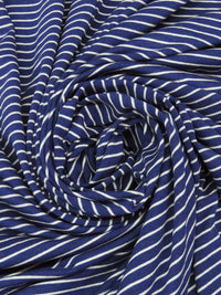 Dark Royal Blue/White Rayon/Lycra Horizontal Stripe Jersey Knit - NY Designer - 62W