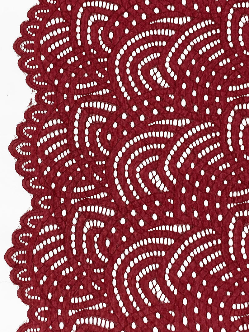 Garnet 100% Polyester Double Scalloped Border Stylized Eyelet Design Corded Lace - Famous Dress Designer - 56W
