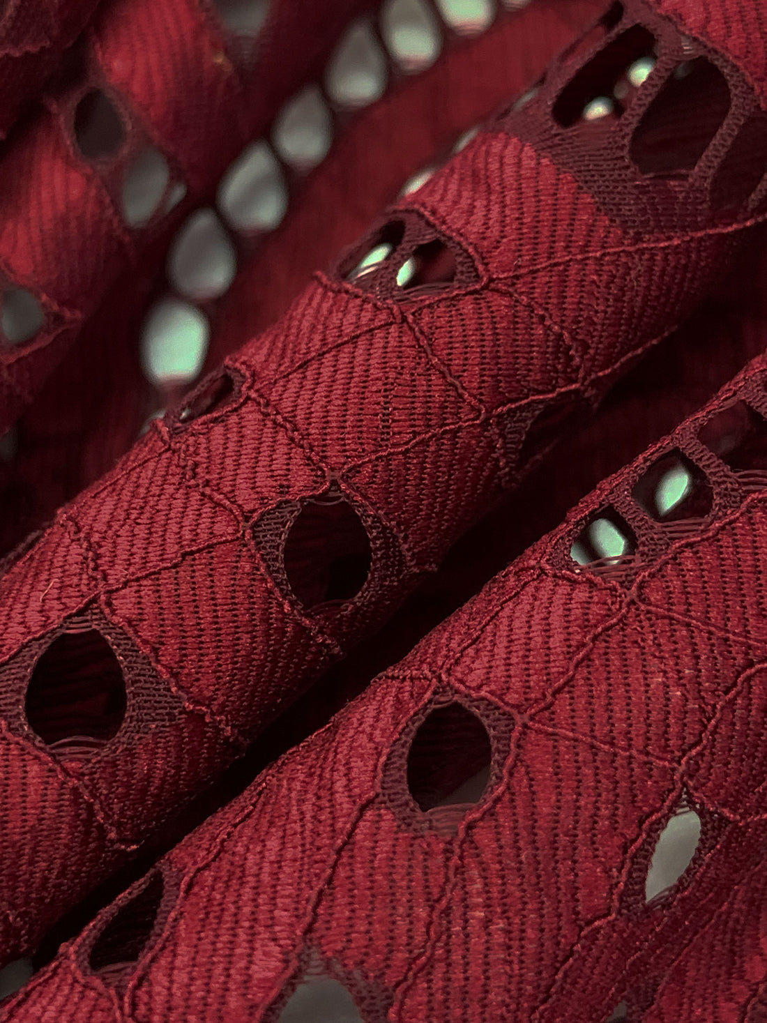 Garnet 100% Polyester Double Scalloped Border Stylized Eyelet Design Corded Lace - Famous Dress Designer - 56W