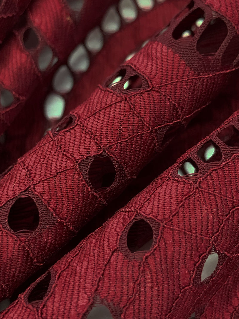 Garnet 100% Polyester Double Scalloped Border Stylized Eyelet Design Corded Lace - Famous Dress Designer - 56W