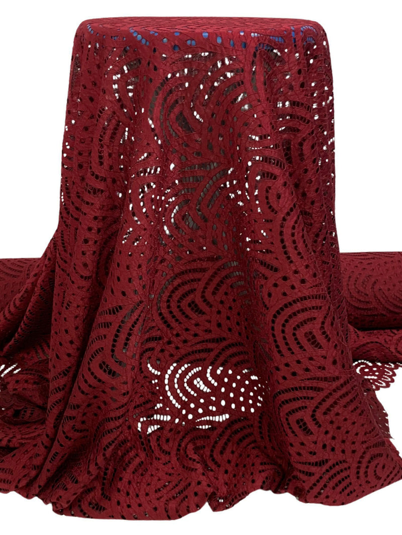 Garnet 100% Polyester Double Scalloped Border Stylized Eyelet Design Corded Lace - Famous Dress Designer - 56W