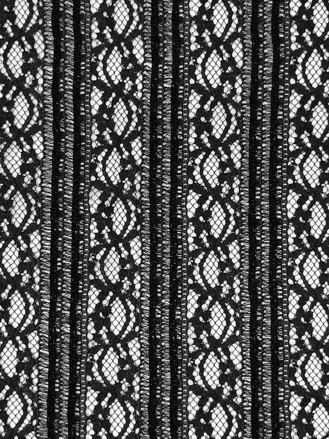 Black 100% Polyester Stylized Vertical Lace Netting - Famous Dress Designer - 48W